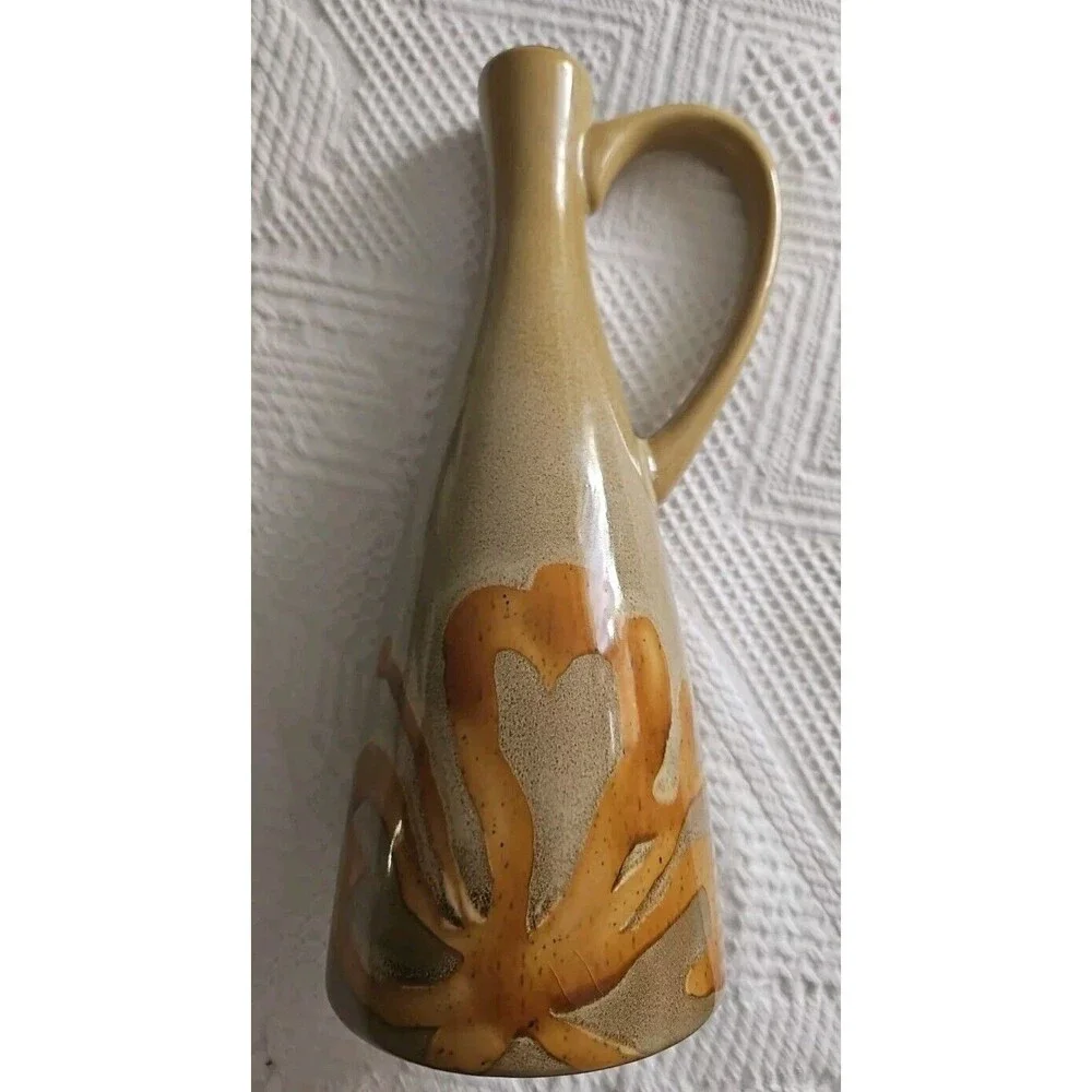 Pier 1 Kioko Oil Bottle / Vase  Hand Painted Stoneware MCM  Abstract NWOT